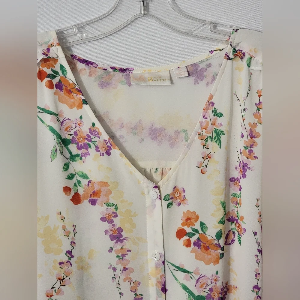 Belle By Kim Gravel Floral Ruffle Sleeve Top Size 2X - Picture 4 of 13